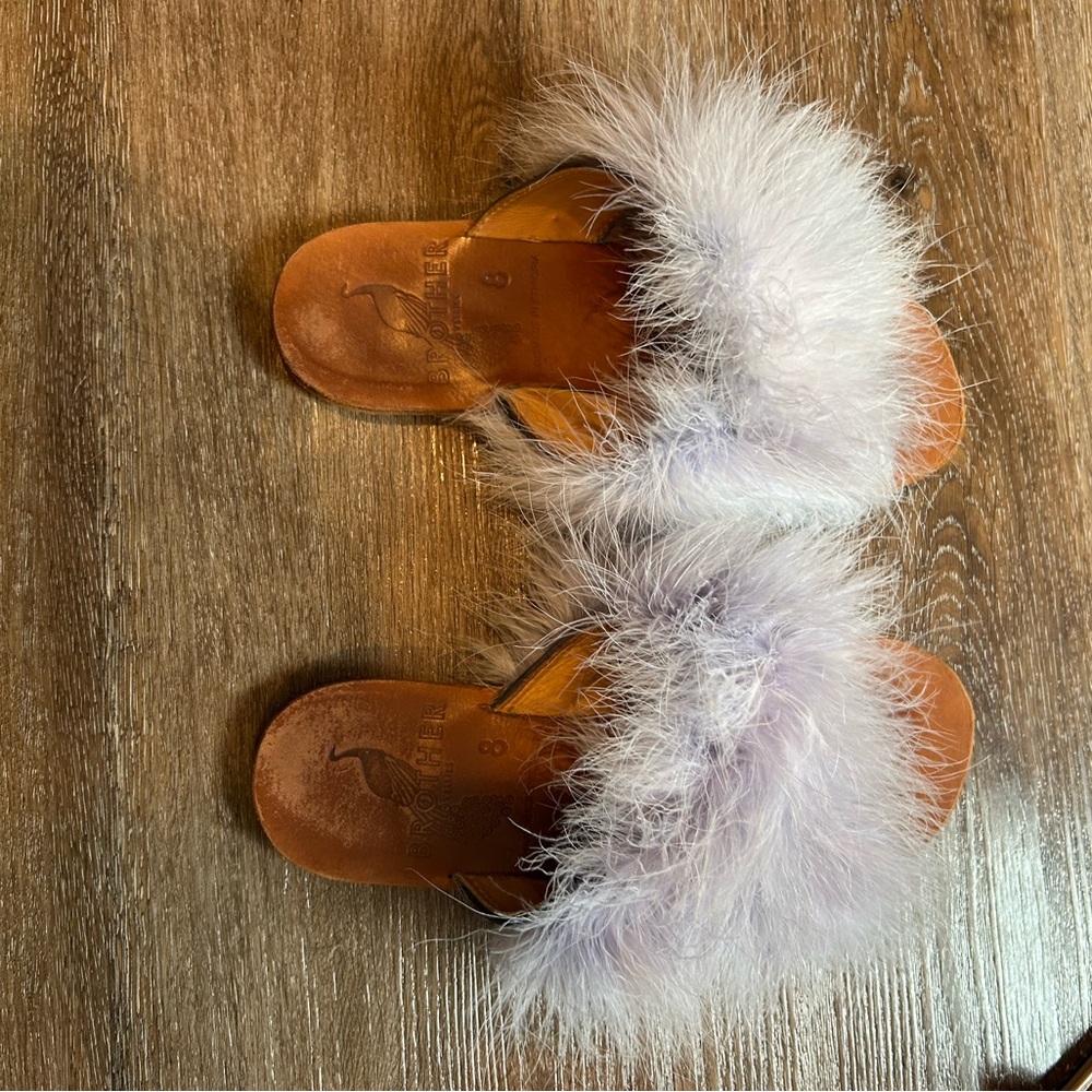 Brother Women's Tan and White Feather Slippers